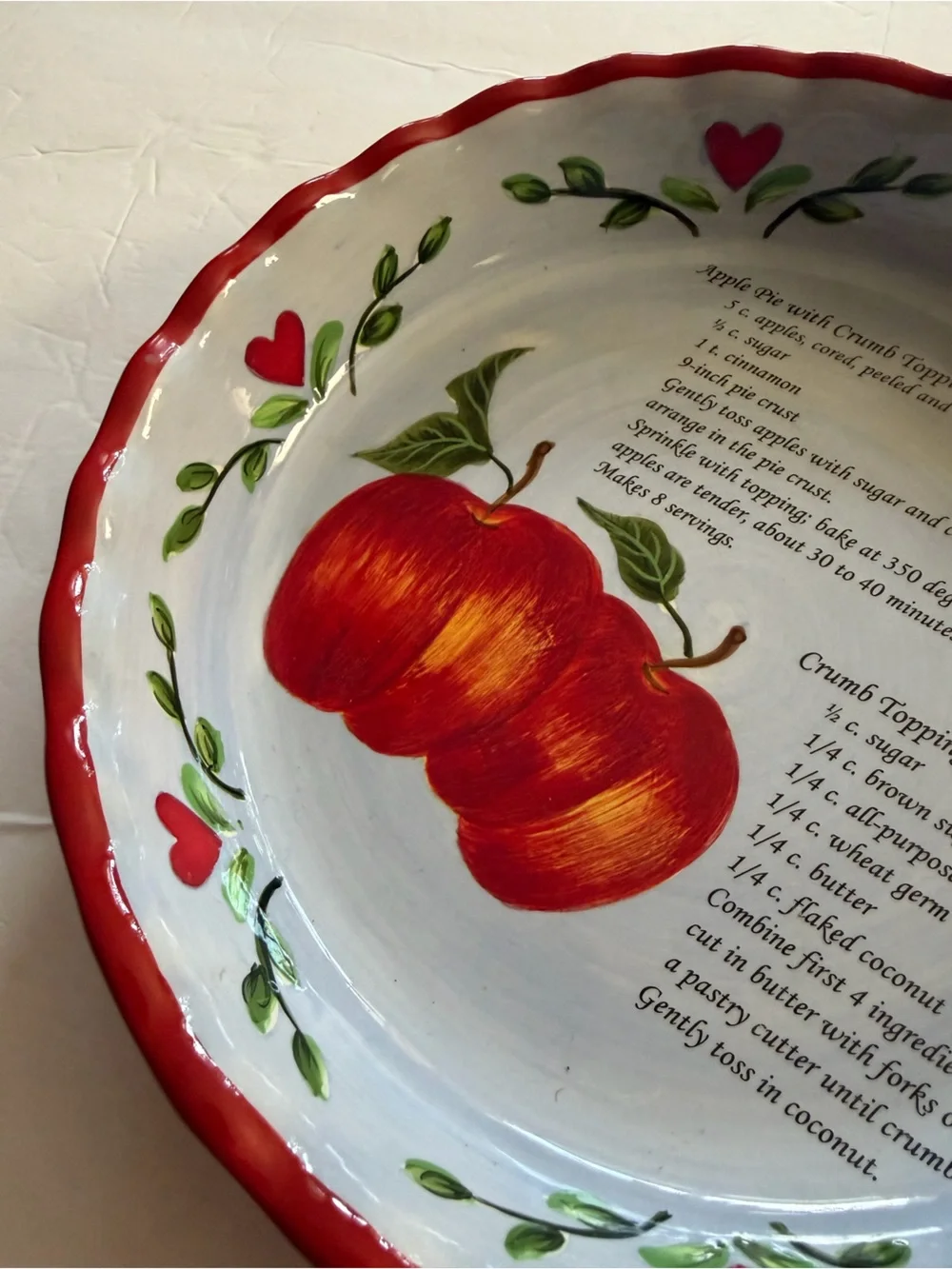 Ceramic Apple Pie Dish Plate with Recipe